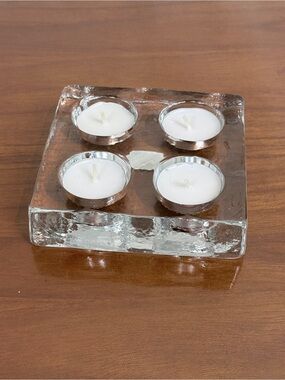 Crate&Barrel Clear Glass Four-Tea Light Candle Holder